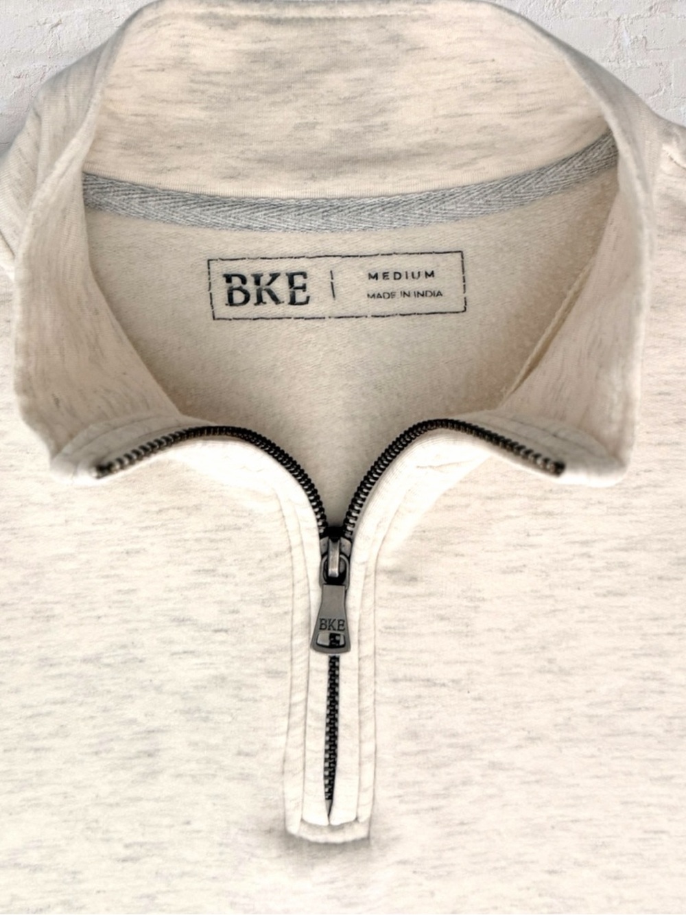 BKE Buckle Quarter Zip Pullover Men's Medium Oatmeal Cream Heather Slub